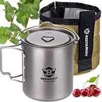 Bestargot Taza de titanio para acampar- 750 ml- al aire libre- con bolsa de aislamiento- vajilla Titan Camping 132 g…